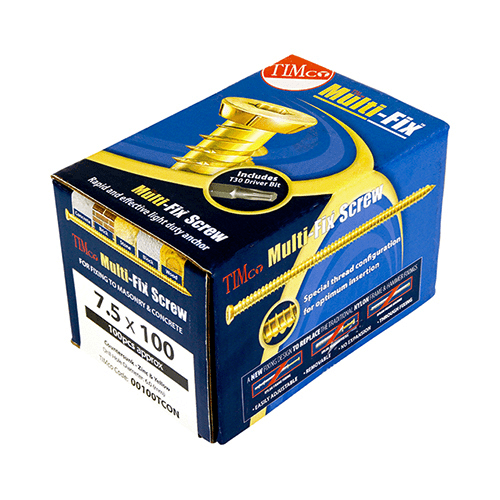 7.5 X 100mm Concrete Screws - TX - Flat Countersunk - Yellow (Box of 100) - Image 2