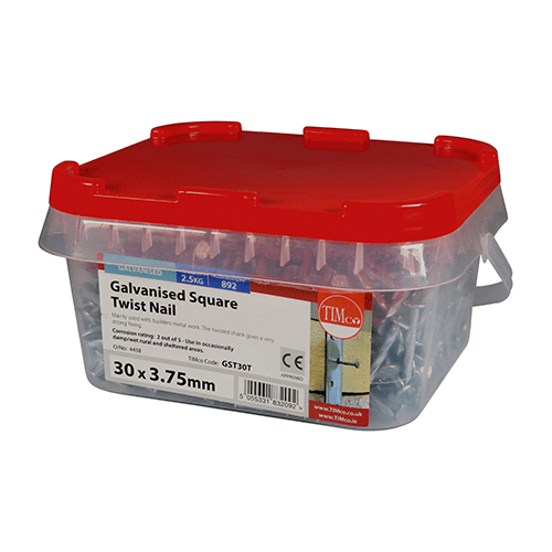 30 x 3.75 Square Twist Nails - Galvanised 2.5kg Tub